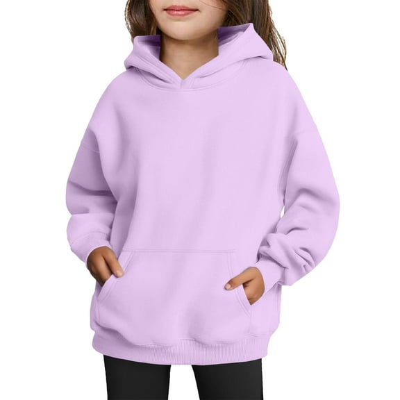 Kids Hoodeis Girls Cute Sweatshirts Pullover Long Sleeve Drop Shoulder Tops 2025 Trendy Light Purple 90