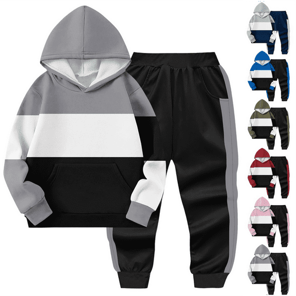 Kids Hoodie 2-Piece Set Boys Long Sleeve Pullover and Sweatpants Fall Winter Athletic Outfit Casual Sweatsuit for Youth 2-14 Years