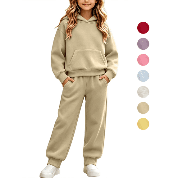 Kids Hoodie 2-Piece Set Boys Girls Long Sleeve Pullover and Sweatpants Fall Winter Athletic Outfit Casual Sweatsuit for Youth 4-15 Years
