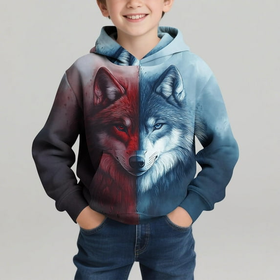 Kids Hoodie 3D Printed Sweatshirt Long Sleeve Pullover Boys Girls Tops Clothes for Toddlers Light Blue 7-8 Years