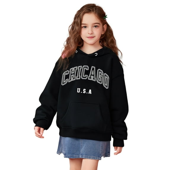 Kids Hoodie Chicago City Letter Print Hoodies Casual Long Sleeve Hoodie Sweatershirt Pullover Fall Winter Clothes 8-10 Years Toddler Girl Clothes Kids Clothes