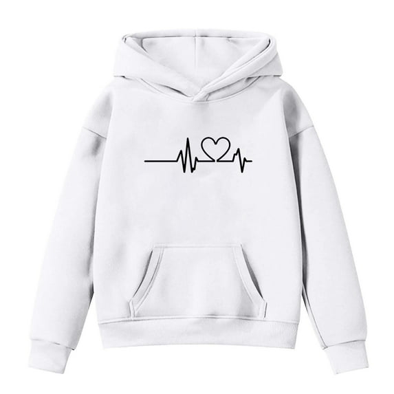 Kids Hoodie Hearbeat Hoodies Girls Sweatshirts Long Sleeve Pullover Casual Wear Kids Sweatshirts White 13 Years-14 Years