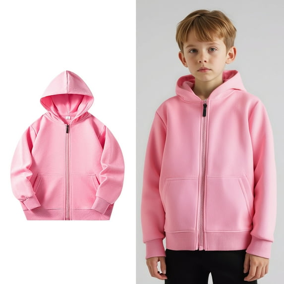 Kids Hoodie Kids Pink Full-Zip Hooded Casual Long Sleeve Sweatshirts Jackets Fall Winter Clothes Girls Size 8-9 Years Clothes Kids Clothes