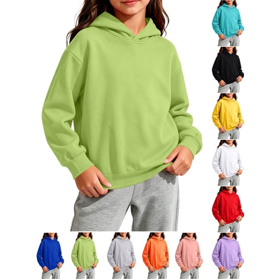 Kids Hoodie Kids Pullover Hoodie Girls And Boys Solid Color Long Sleeve Hooded Sweatshirt Casual Basic Tops For 2-14 Years Green 2-3 Years