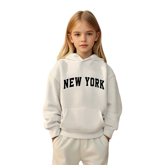 Kids Hoodie New York City Letter Print Hoodie Long Sleeve Lightweight Pullover Tops Loose Sweatshirt Winter Clothes 9-10 Years Boys Clothes Girls Clothing