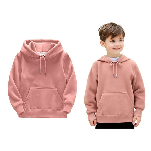 Kids Hoodie Pink Hooded Long Sleeve Casual Basic Pullover Sweatshirt Hoodie Warm Fall Winter Clothes Size 8-10 Years Boys Clothes