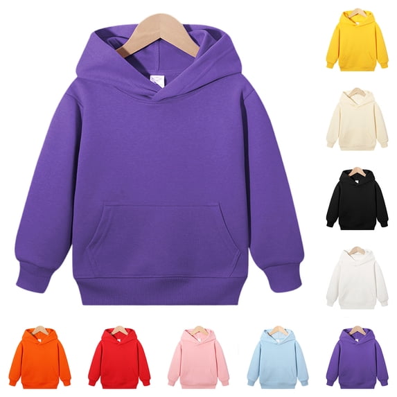 Kids Hoodie Pullover Hooded Sweatshirt Long Sleeve Solid Color Pockets Soft Casual Tops