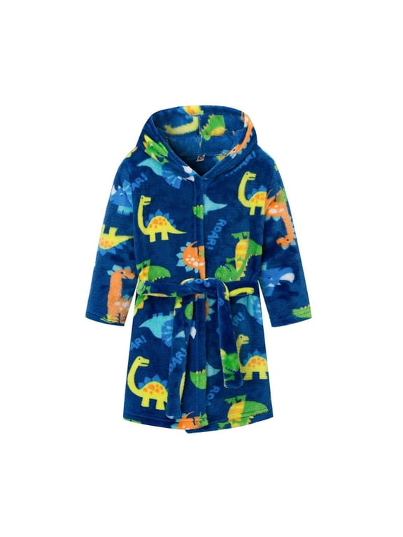 Kids Hoodie Robe for Boys,3-8Y Little Boys Hooded Robes Plush Fleece Bathrobe Kids Mid Length Version Pajamas Toddler Boys Pajamas