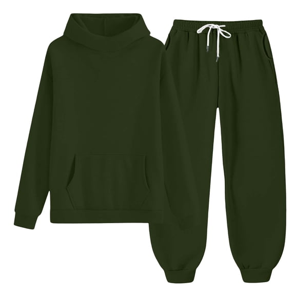 Kids Hoodie Sweatpants 2 Piece Outfit Set, Solid Color Half Turtleneck Hooded Tracksuit for Boys Girls Fall Winter Daily Casual Wear(Dark Green,12-13 Years)