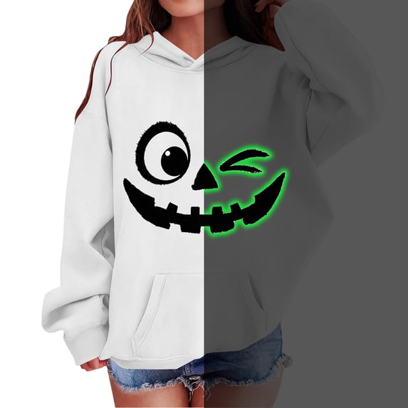 Kids Hoodie Sweatshirt, Boys Girls Long Sleeve Glow‑in‑the‑Dark Halloween Print Loose Comfortable Pullover Tops