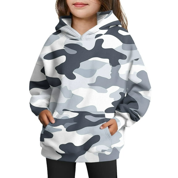 Kids Hoodie Sweatshirt with Camouflage Print Long Sleeve Casual Loose Fit Soft Pullover for Girls Light Blue 120