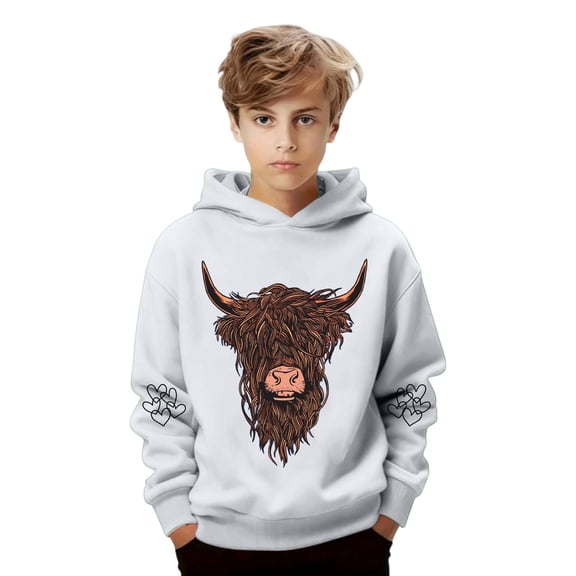 Kids Hoodie Unisex Lightweight Cute Sweatshirts Highland Cattle Long Sleeve Pullover