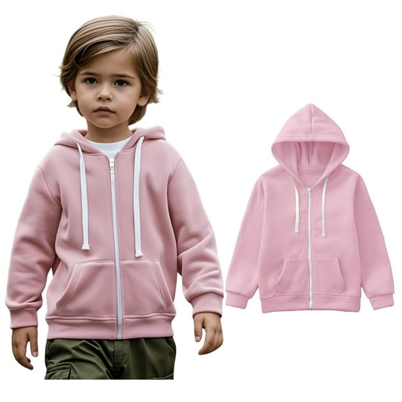 Kids Hoodies Boys Girls Casual Long Sleeve Sweatshirts with Zipper Pink Hooded Pocket Warm Fall Winter Clothes 7-8 Years Girl Clothes