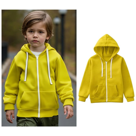 Kids Hoodies Boys Girls Lightweight Long Sleeve Hoodies with Zipper Yellow Hoodies Pocket kids Warm Fall Winter Clothes Toddler 7-8 Years Boys Clothes