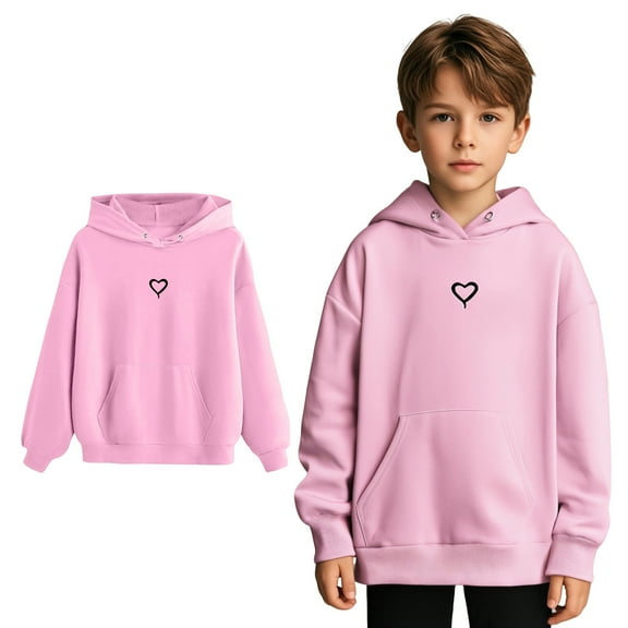 Kids Hoodies Boys Girls Long Sleeve Casual Basic Pullover Sweatshirt Hoodie Heart Print Hoodies kids Fall Clothes Toddler Girls Clothes9-10 Years
