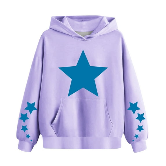 Kids Hoodies Boys Girls Stars Pattern Oversize Hooded Sweatshirts Drop Shoulder Pocket Cotton Pullover 4-14 Years (4 Years, Purple)