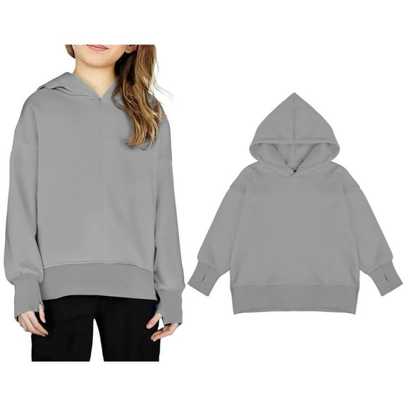 Kids Hoodies Boys Grey Hooded Long Sleeve Pullover Tops Fall Clothes Girls Sweatshirts Size 5-6 Years