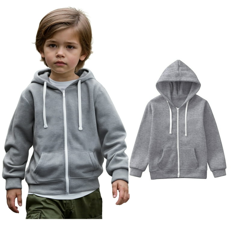 Kids Hoodies Boys Grey Zip Up Hooded Long Sleeve Pullover Hoodie