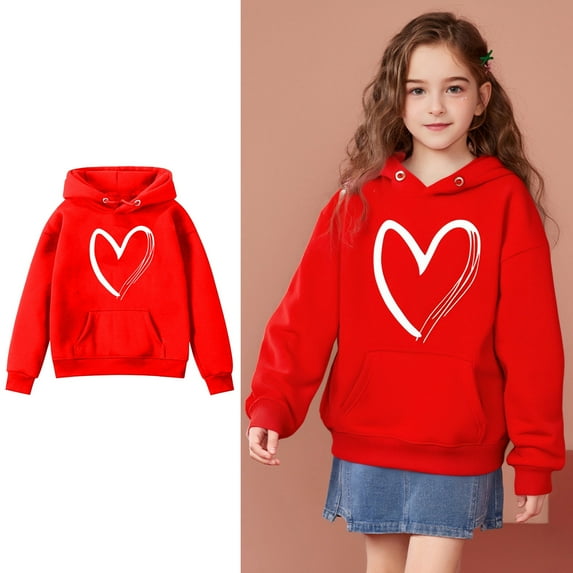 Kids Hoodies Boys Heart-patterned Hooded Long Sleeve Pullover Hoodie Sweatshirt Fall Winter Clothes Baby Girls Clothes 6-7 Years