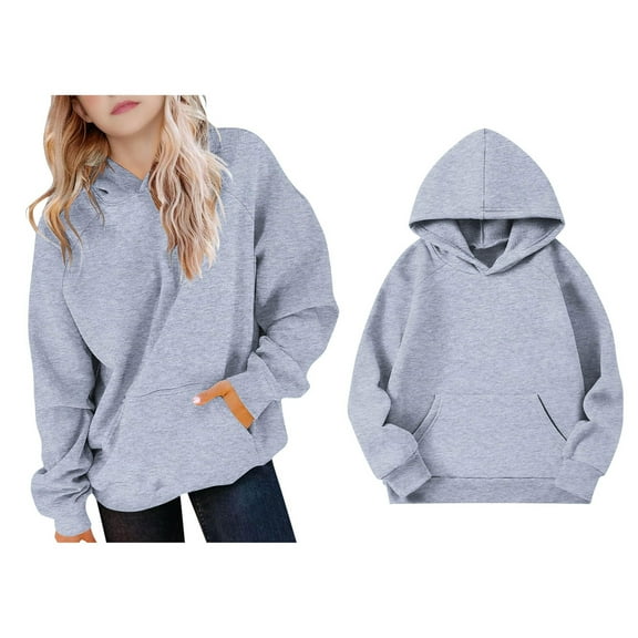 Kids Hoodies Boys Kids Grey Hoodie Casual Long Sleeve Classic Hoodie Fall Winter Clothes Girls Tops Size 9-10 Years