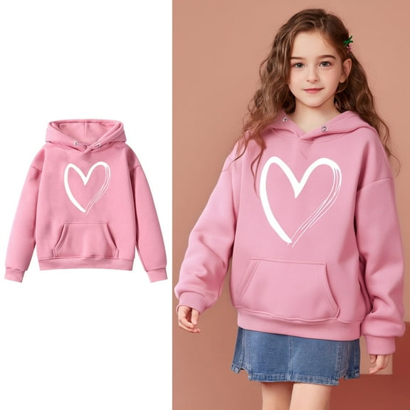 Kids Hoodies Boys Kids Heart-patterned Hoodie Long Sleeve Pullover Tops Warm Fall Winter Clothes Girls Hoodies Size 3-4 Years