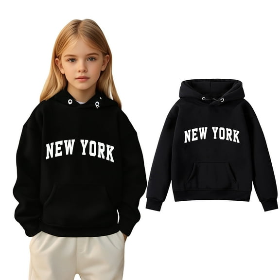 Kids Hoodies Boys New York City Letter Print Hoodie Lightweight Long Sleeve Hoodies Warm Fall Winter Clothes 4-5 Years Old Girl Clothes Kids Clothes