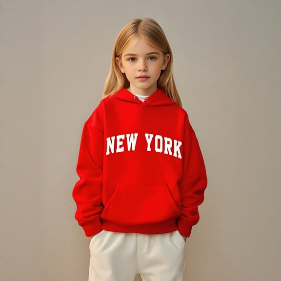 Kids Hoodies Boys New York City Letter Print Hoodies Long Sleeve Soft Sweatshirts Top Fall Winter Clothes Girls Sweatshirts Size 4-5 Years Kids Clothes