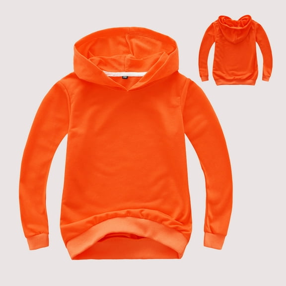 Kids Hoodies Boys Orange Hooded Long Sleeve Lightweight Pullover Tops Loose Sweatshirt Warm Fall Winter Clothes Kids Clothes Boys Size 5-6 Years