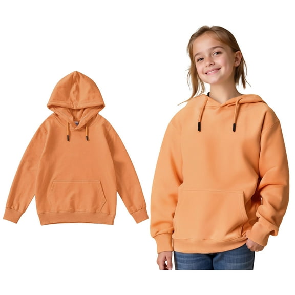 Kids Hoodies Boys Orange Hooded Long Sleeve Soft Sweatshirts Top Warm Fall Winter Clothes Little Girl Clothes 8-9 Years