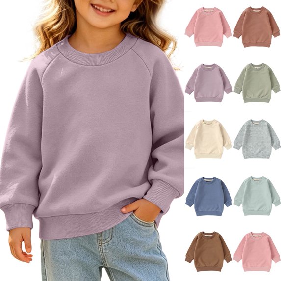 Kids Hoodies Dqueduo Kids' Solid Color Raglan Crew Neck Long Sleeve Sweatshirt Ribbed Cuffs Casual Pullover Jacket, Multiple Color Options