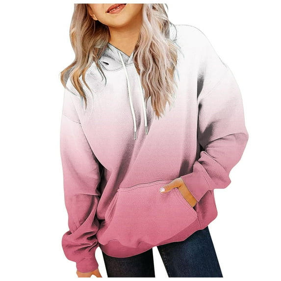 Kids Hoodies Girls Cute Hoodies Cute Hoodies For Girls Oversized Long Sleeve Drawstring Hooded Sweatshirt Gradient Teen Girls Pullover Tops Pink 11-12 Years