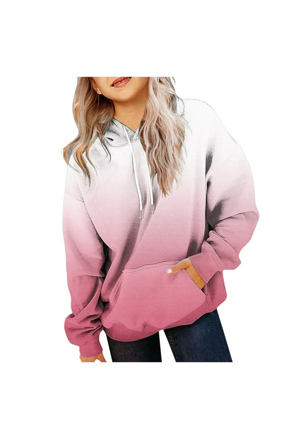 Kids Hoodies Girls Cute Hoodies Cute Hoodies For Girls Oversized Long Sleeve Drawstring Hooded Sweatshirt Gradient Teen Girls Pullover Tops Pink 11-12 Years