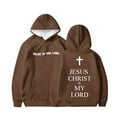 thumbnail image 1 of Kids Hoodies Girls Long Pullover Hooded Sweatshirt Letter Cross Print Tops for Boys with Pockets 2-3 Years,Brown, 1 of 2