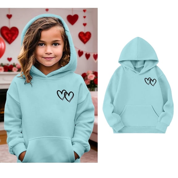 Kids Hoodies Girls Valentine Sweatshirt Long Sleeve Heart Sweatshirt Crew Neck Pullover Sweatshirts for Girls 7-8 Years