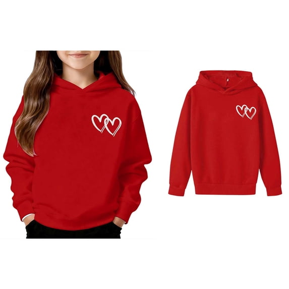 Kids Hoodies Girls Valentines Day Sweatshirt Long Sleeve Heart Sweatshirt Crew Neck Pullover Sweatshirt Girls Tops Size 8-9 Years