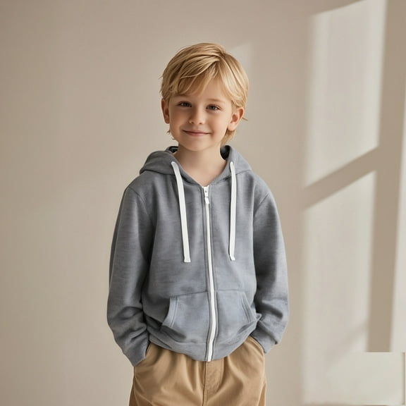 Kids Hoodies Grey Zip Hooded Casual Long Sleeve Sweatshirts Jackets Winter Clothes Little Girl Clothes 6-7 Years