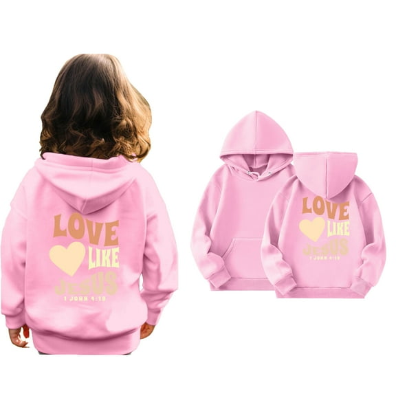 Kids Hoodies Jesus Loves You Sweatshirt Long Sleeve Graphic Hoodies Warm Loose Pullover Top Winter Sweatshirts Clothes for Teen Girls 6-7 Years Cute Boy Girl Clothing