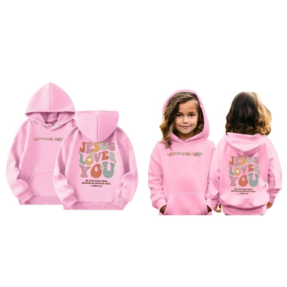 Kids Hoodies Jesus Loves You Sweatshirt Long Sleeve Graphic Hoodies Warm Oversize Pullover Top Cute Sweatshirt Boy Clothes 4-5 Years Cute Boy Girl Clothing