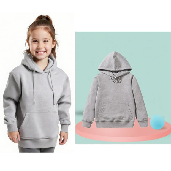 Kids Hoodies Kids Grey Hoodie Long Sleeve Casual Basic Pullover Sweatshirt Hoodie Warm Fall Winter Clothes Girls Sweatshirts Size 4-5 Years