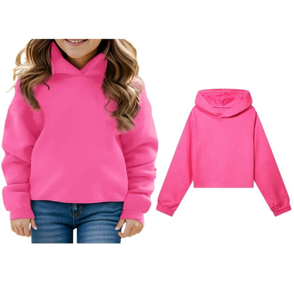 Kids Hoodies Kids Pink Hooded Long Sleeve Pullover Tops Warm Fall Winter Clothes Little Girls Clothes 9-10 Years