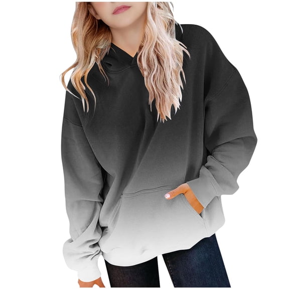 Kids Hoodies Oversized Gradient Color Fashion Sweatshirts Long Sleeve Hooded Pullover Fall Winter Tops, 13 Years Black