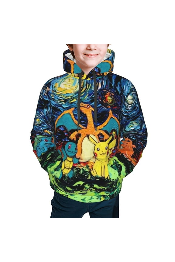 Kids Hoodies,Pokémon-Eevee Charmander Squirtle Bulbasaur Sweatshirt with Pockets for Boys Teens 6-18 Years Old,S