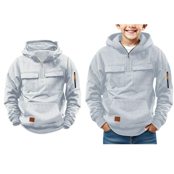 Kids Hoodies Quarter Zip Hoodies Long Sleeve Hooded Sweatshirt Top with Multi-pocket Christmas Hoodies for Boys 5-6 Years