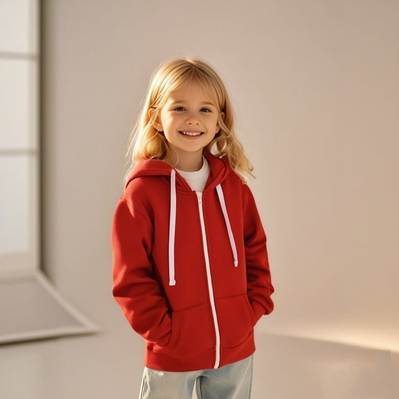 Kids Hoodies Red Zip Hooded Long Sleeve Lightweight Pullover Tops Loose Sweatshirt Fall Clothes 5-6 Years Old Boy Clothes