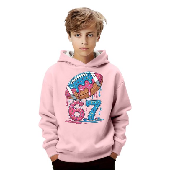 Kids Hoodies Sweatshirts 6 7 Six Seven Letter Comfortable Girls Graphic Print Hooded Sweatshirt Long Sleeve Pullover With Cute Number Design Soft Outerwear For Kids Light Pink 130(6-7 Years)