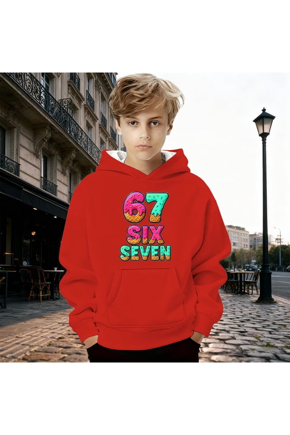 Kids Hoodies Sweatshirts 6 7 Six Seven Letter Hoodies Sweatshirts Comfortable Boys Graphic Print Hooded Sweatshirt Pullover Jacket With Pocket For Outdoor Activities Red 130(7-8 Years)