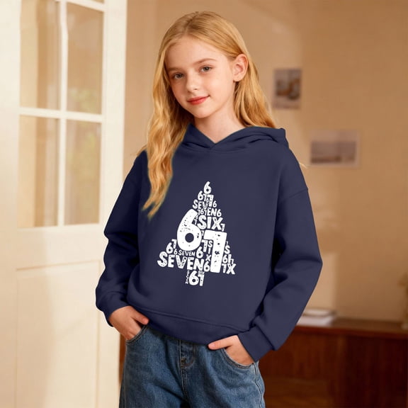 Kids Hoodies Sweatshirts 6 7 Six Seven Letter Hoodies Sweatshirts Comfortable Festive Print Boys Pullover Hooded Sweatshirt Long Sleeve Cozy Fleece Top Navy 120(7-8 Years)