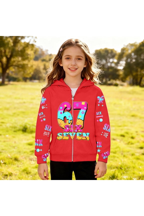Kids Hoodies Sweatshirts 6 7 Six Seven Letter Hoodies Sweatshirts Comfortable Girls Cartoon Graphic Zip Up Hoodie Long Sleeve Pullover Jacket With Anime Print Red 140(8-9 Years)