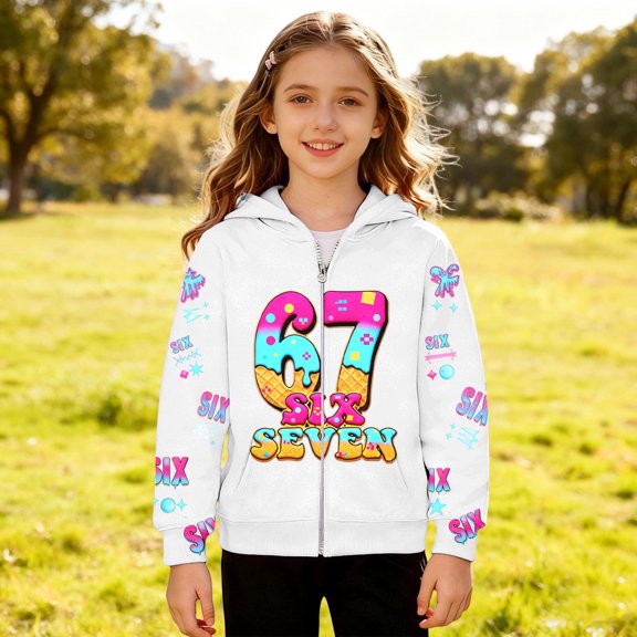 Kids Hoodies Sweatshirts 6 7 Six Seven Letter Hoodies Sweatshirts Comfortable Girls Cartoon Graphic Zip Up Hoodie Long Sleeve Pullover Jacket With Anime Print White 120(5-6 Years)