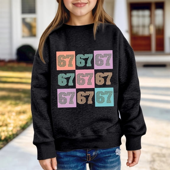 Kids Hoodies Sweatshirts 6 7 Six Seven Letter Hoodies Sweatshirts Comfortable Girls Fashion Print Long Sleeve Crewneck Sweatshirt Fall Winter Warm Soft Blend Pullover Black 150(9-10 Years)